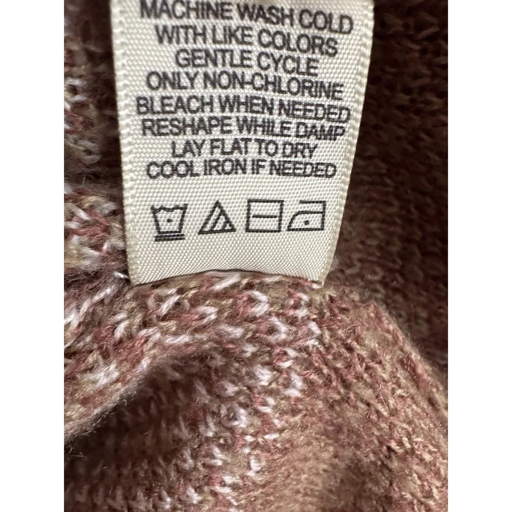 No Comment Boho Geometric Knit Sweater Size‎ Large UEC Brown Pink V-Neck
